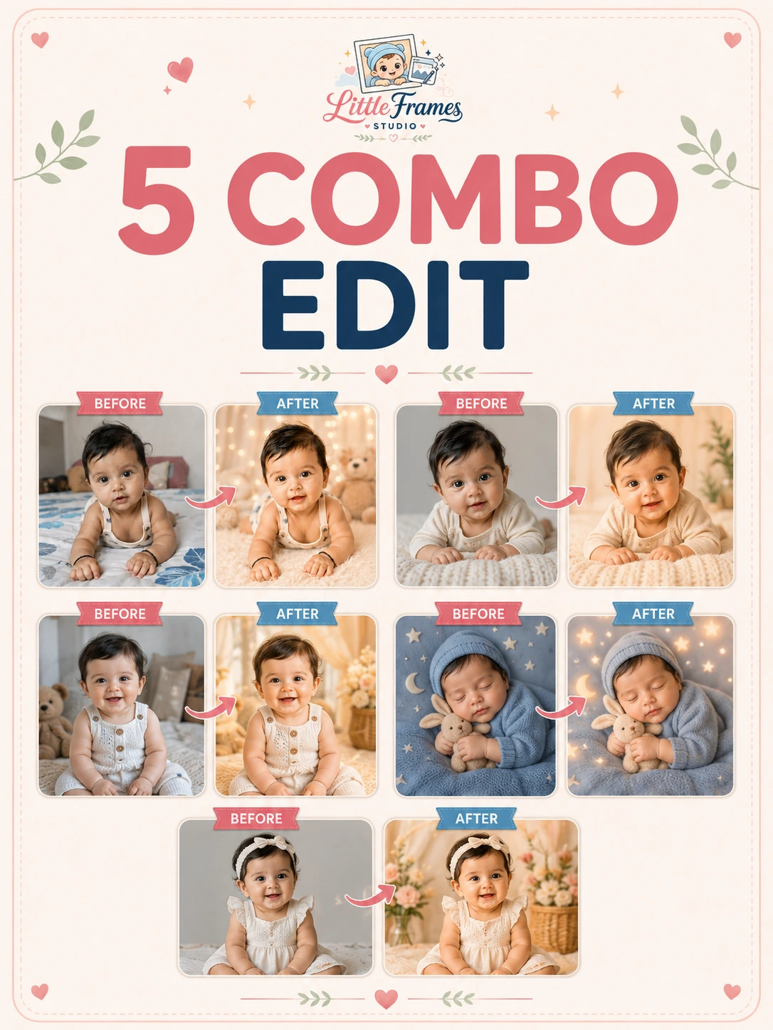 Little Frames Studio five-edit package poster showing several themed portrait examples